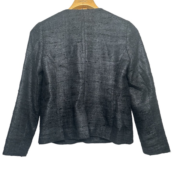 NWT Eileen Fisher Blazer Hand Loomed Sparkle Silk Round Neck Jacket Black Size 6 - Picture 13 of 13